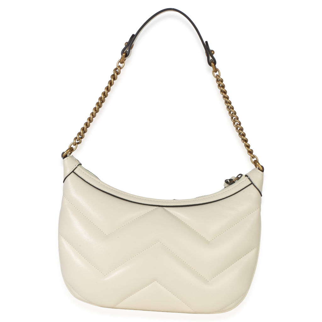 Gucci Cream GG Marmont Matelasse Small Chain Moon Hobo