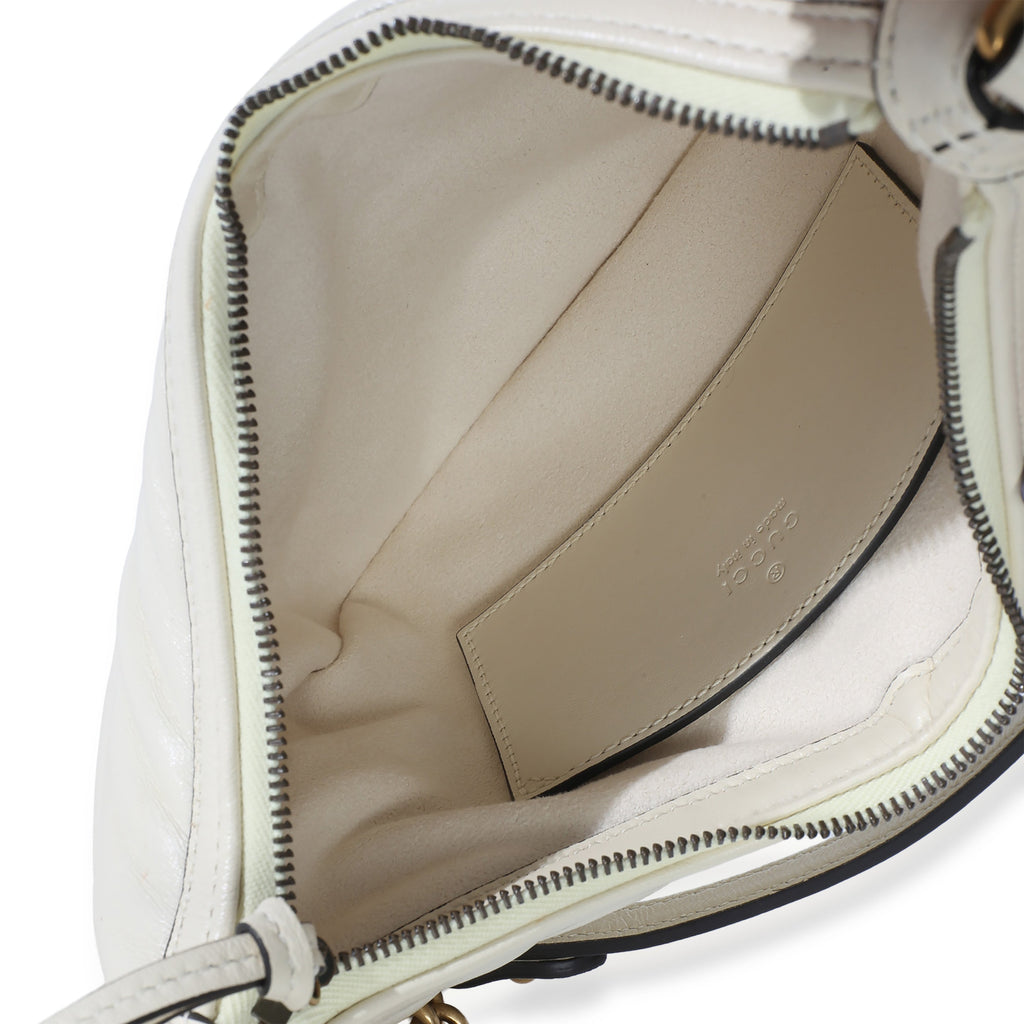 Gucci Cream GG Marmont Matelasse Small Chain Moon Hobo