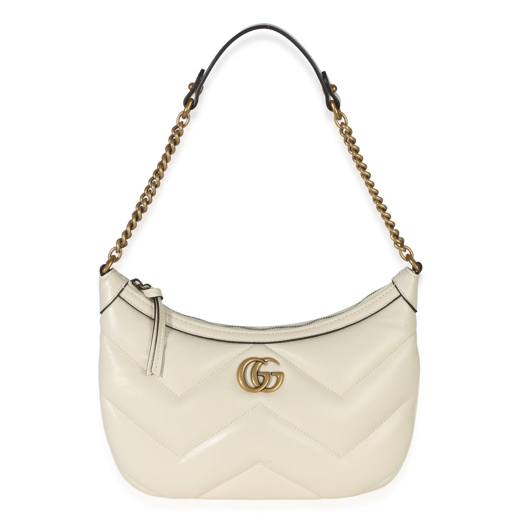 Gucci Cream GG Marmont Matelasse Small Chain Moon Hobo