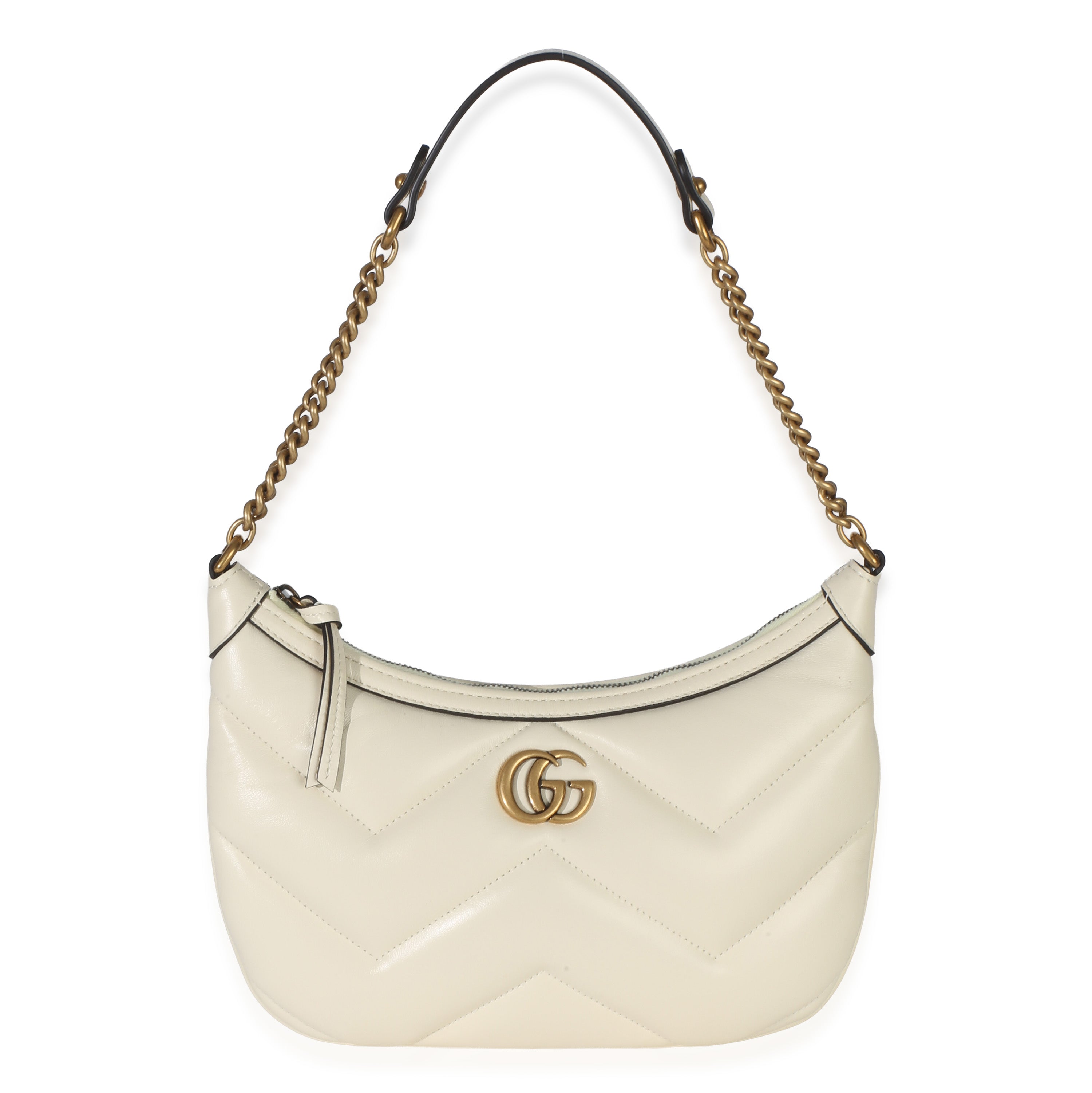 Gucci Cream GG Marmont Matelasse Small Chain Moon Hobo