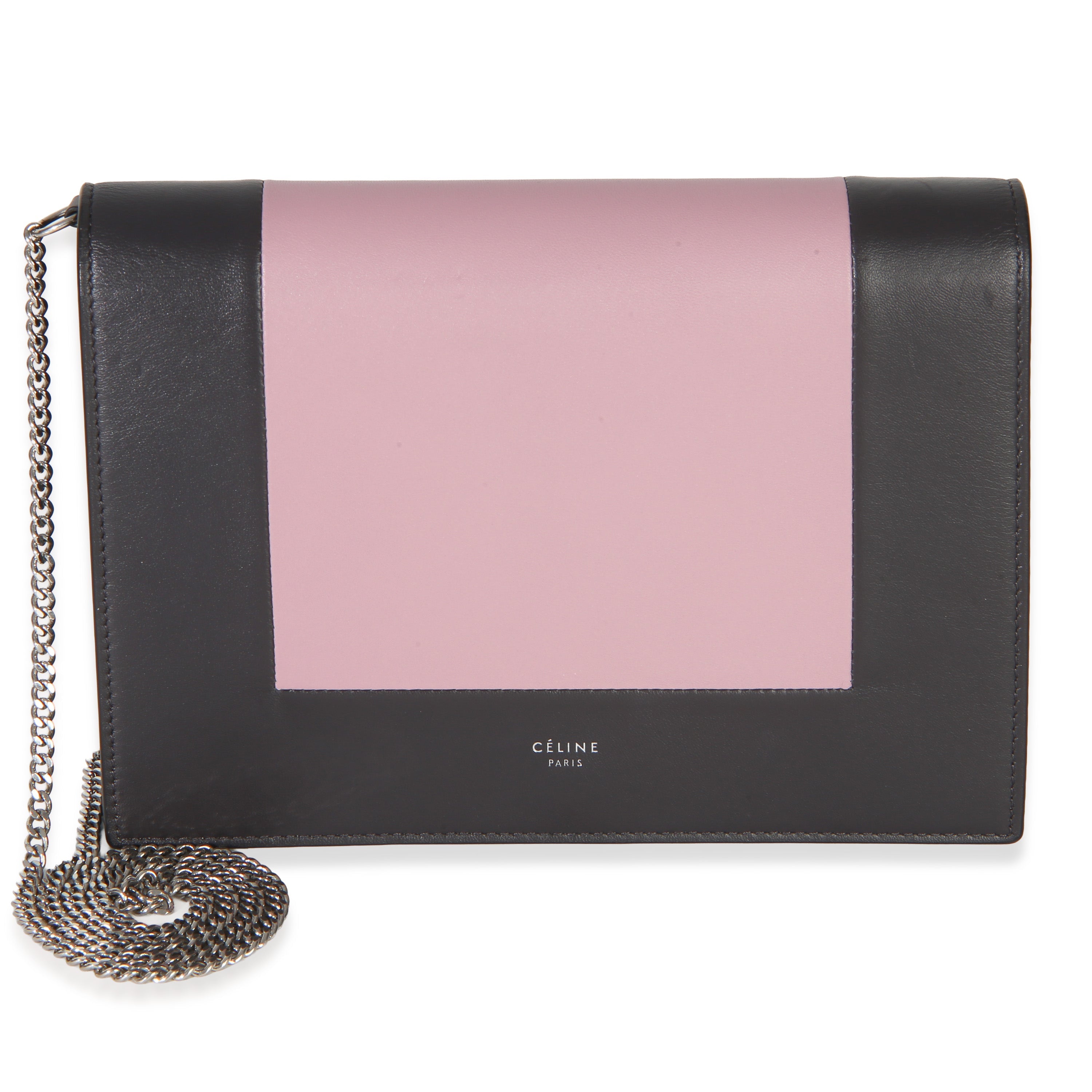 Grey Pink Smooth Calfskin Frame Evening Clutch On Chain