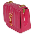 Saint Laurent Pink Patent Matelasse Monogram Small Vicky Chain Bag