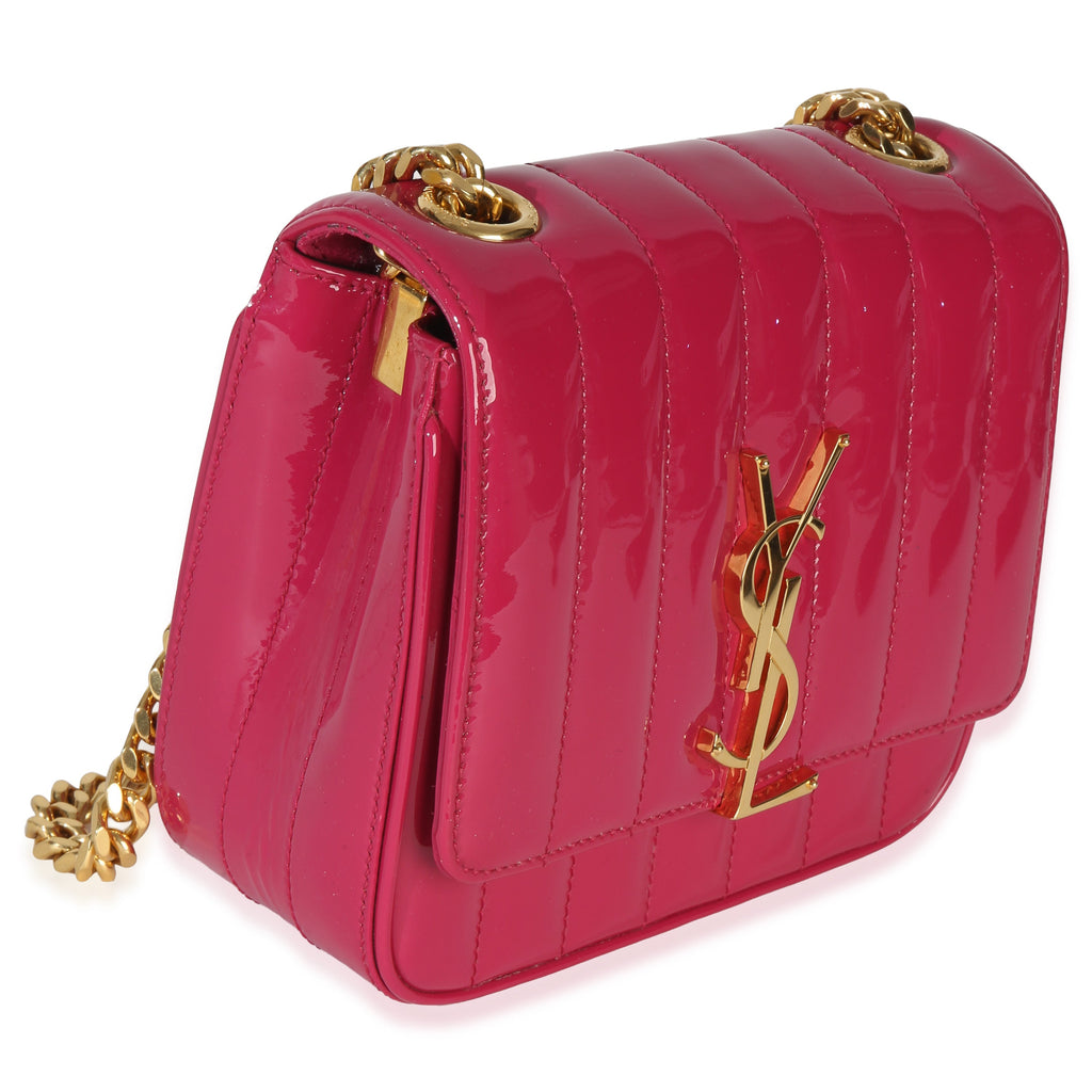 Saint Laurent Pink Patent Matelasse Monogram Small Vicky Chain Bag