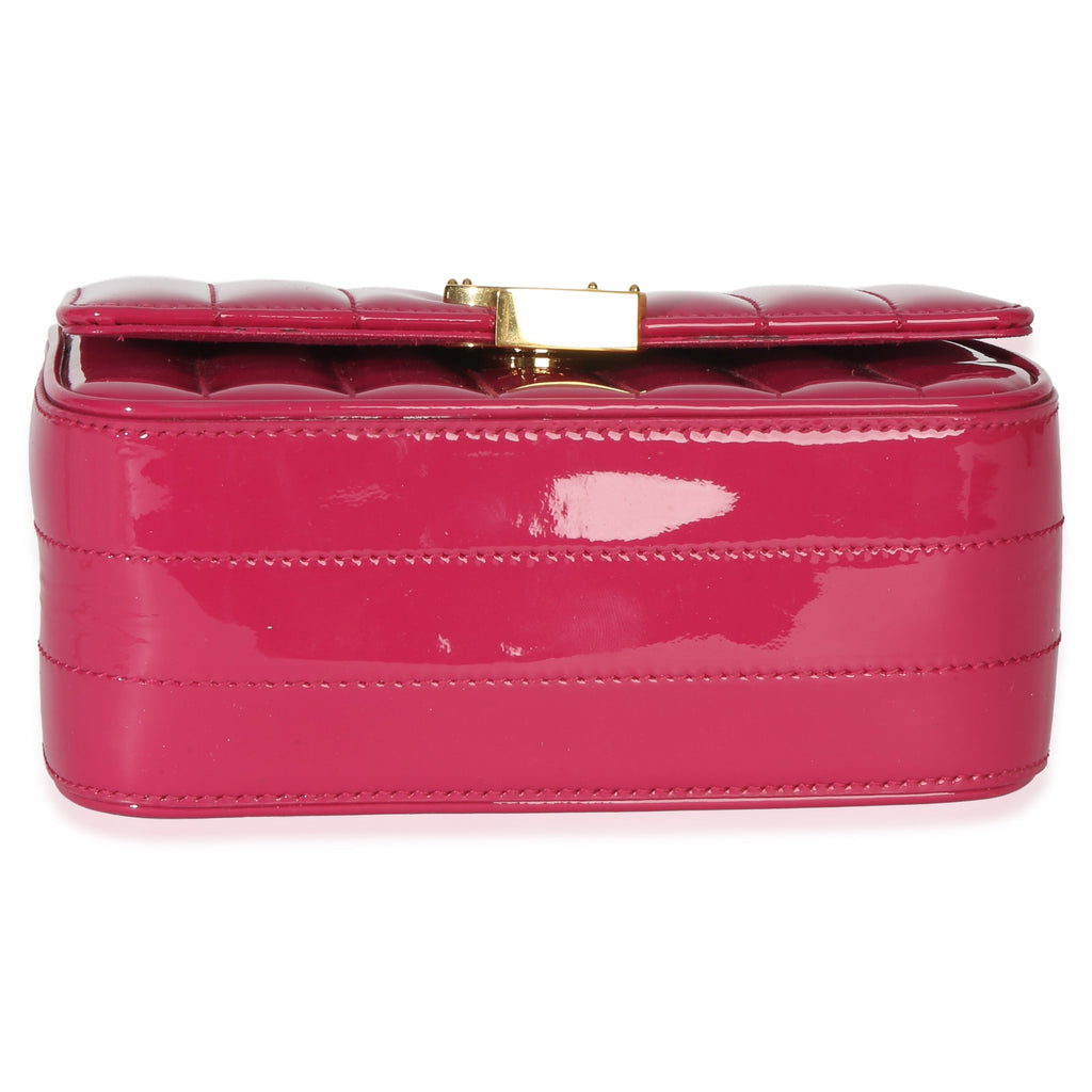 Saint Laurent Pink Patent Matelasse Monogram Small Vicky Chain Bag