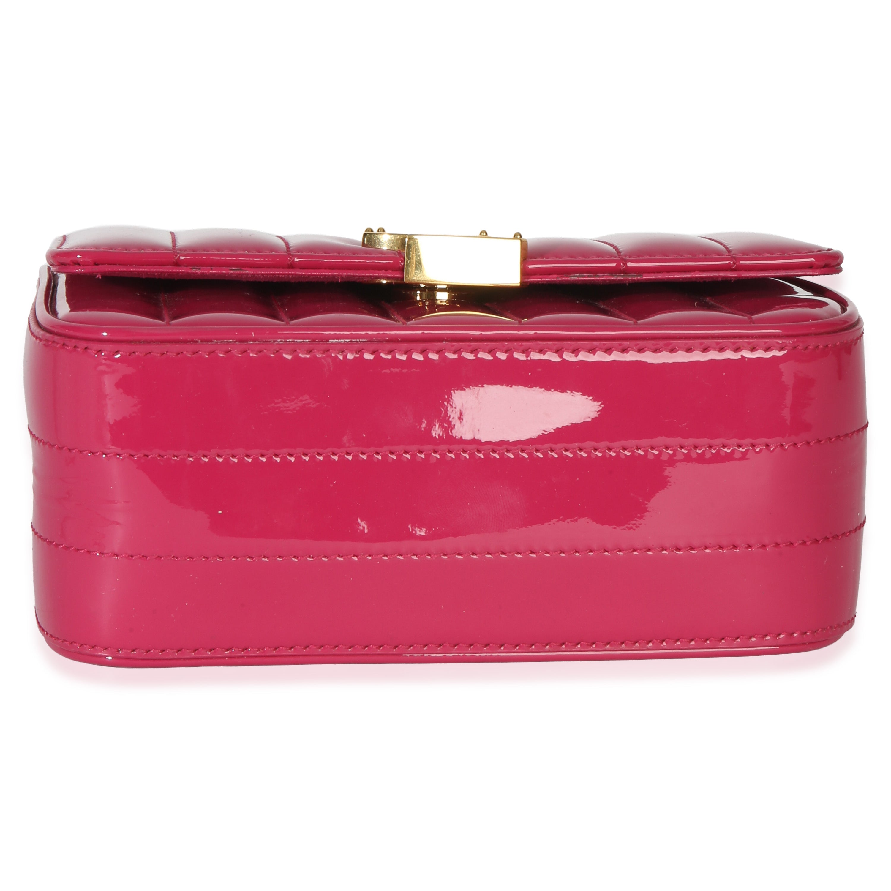Saint Laurent Pink Patent Matelasse Monogram Small Vicky Chain Bag
