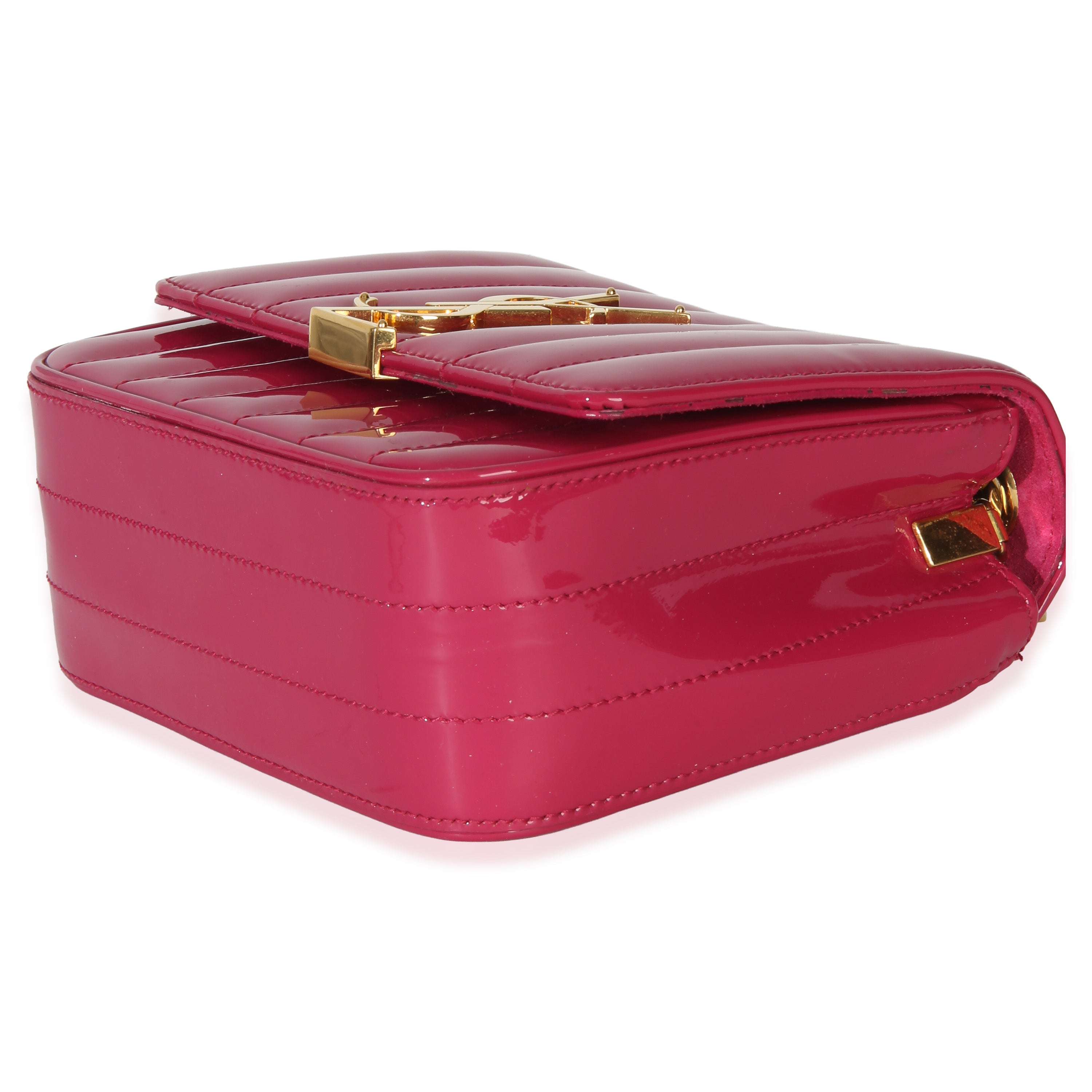 Saint Laurent Pink Patent Matelasse Monogram Small Vicky Chain Bag