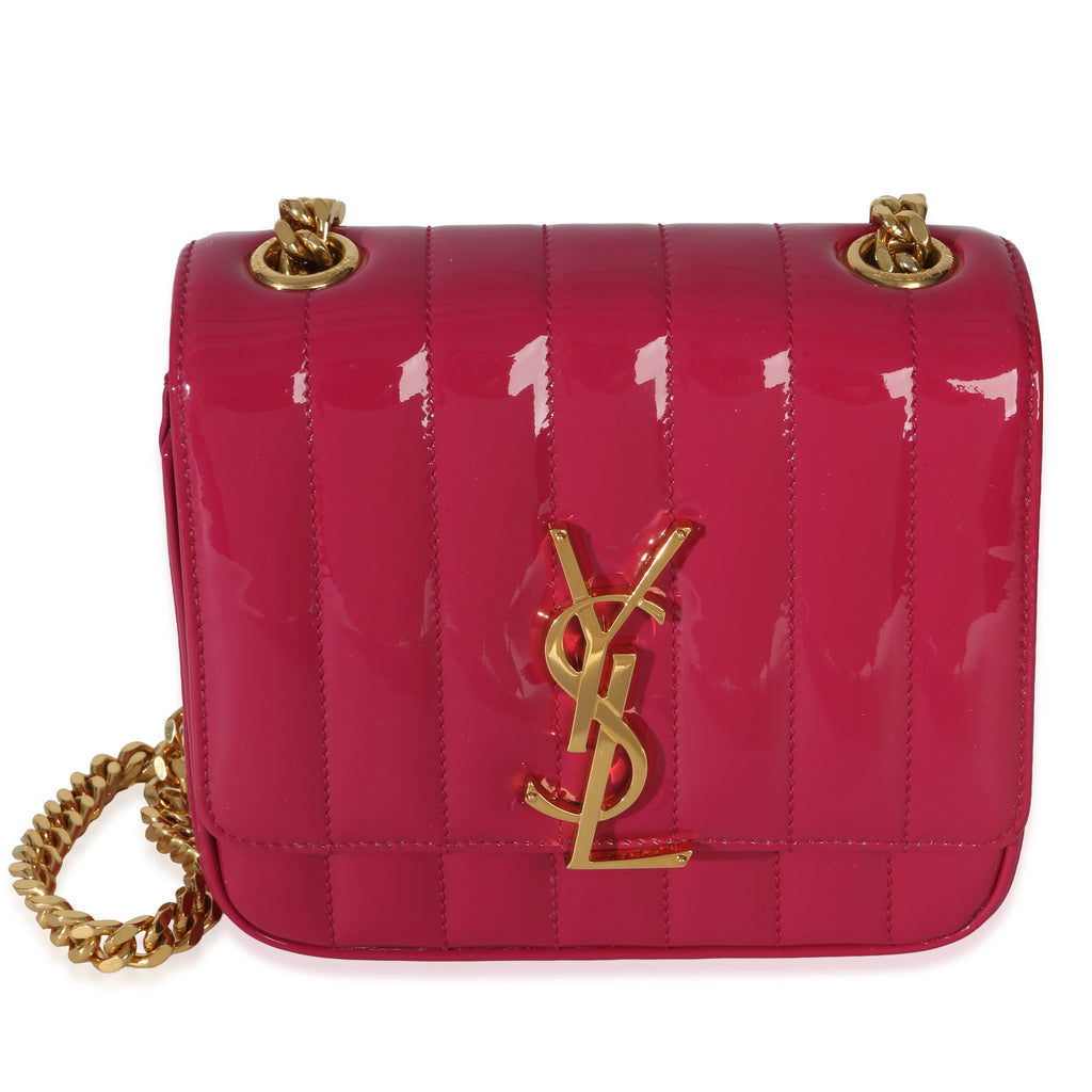 Saint Laurent Pink Patent Matelasse Monogram Small Vicky Chain Bag