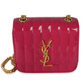 Saint Laurent Pink Patent Matelasse Monogram Small Vicky Chain Bag