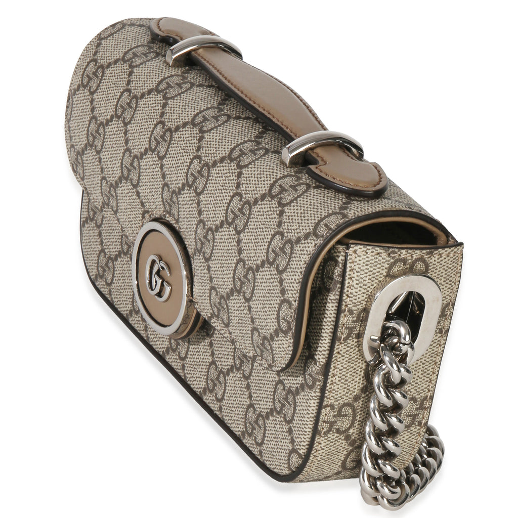 Gucci Beige Ebony GG Supreme Senna Petite GG Top Handle Chain Shoulder Bag