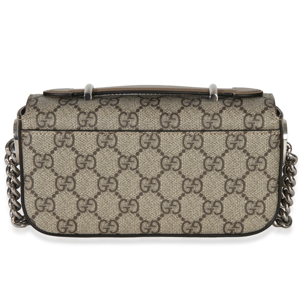 Gucci Beige Ebony GG Supreme Senna Petite GG Top Handle Chain Shoulder Bag