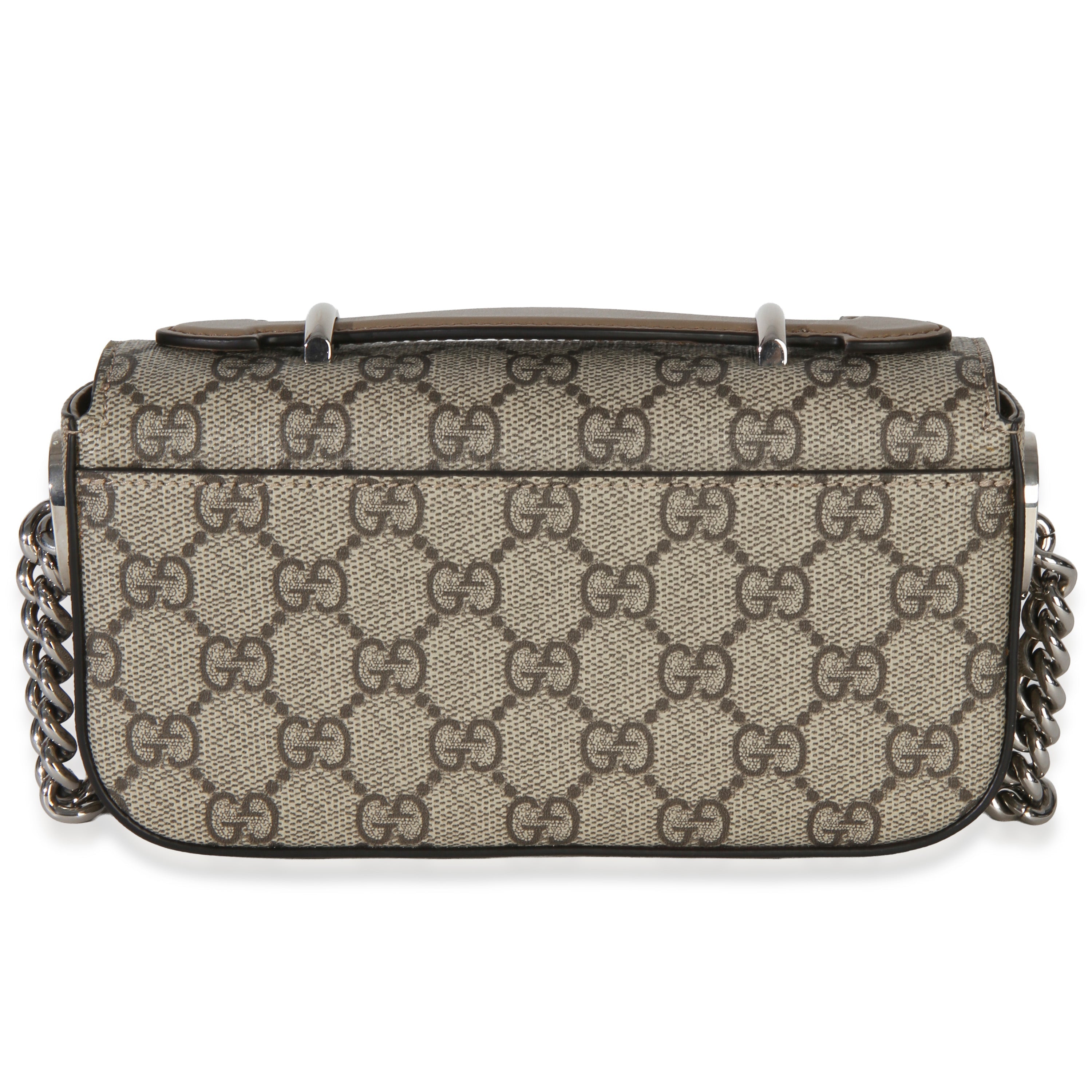 Gucci Beige Ebony GG Supreme Senna Petite GG Top Handle Chain Shoulder Bag