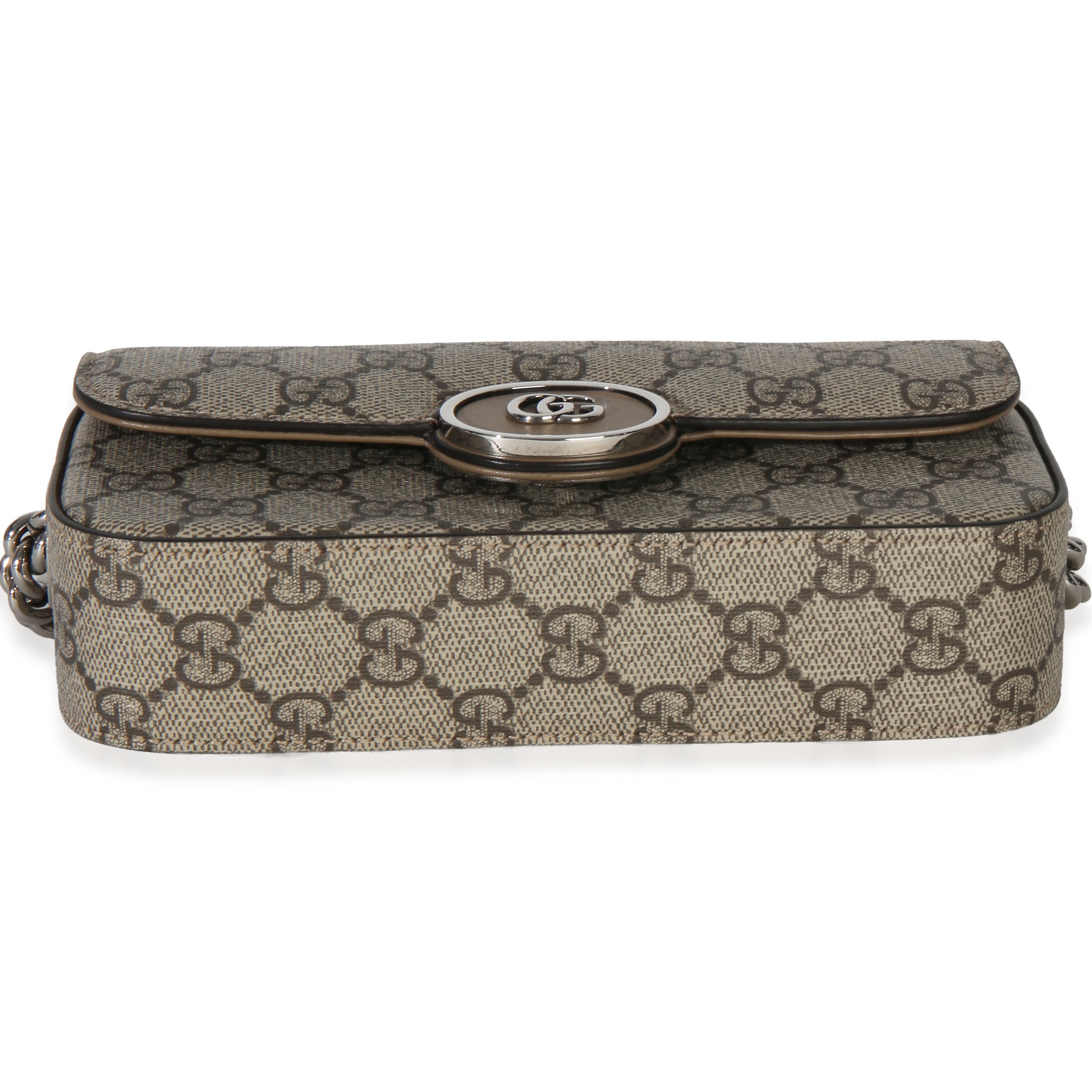 Gucci Beige Ebony GG Supreme Senna Petite GG Top Handle Chain Shoulder Bag
