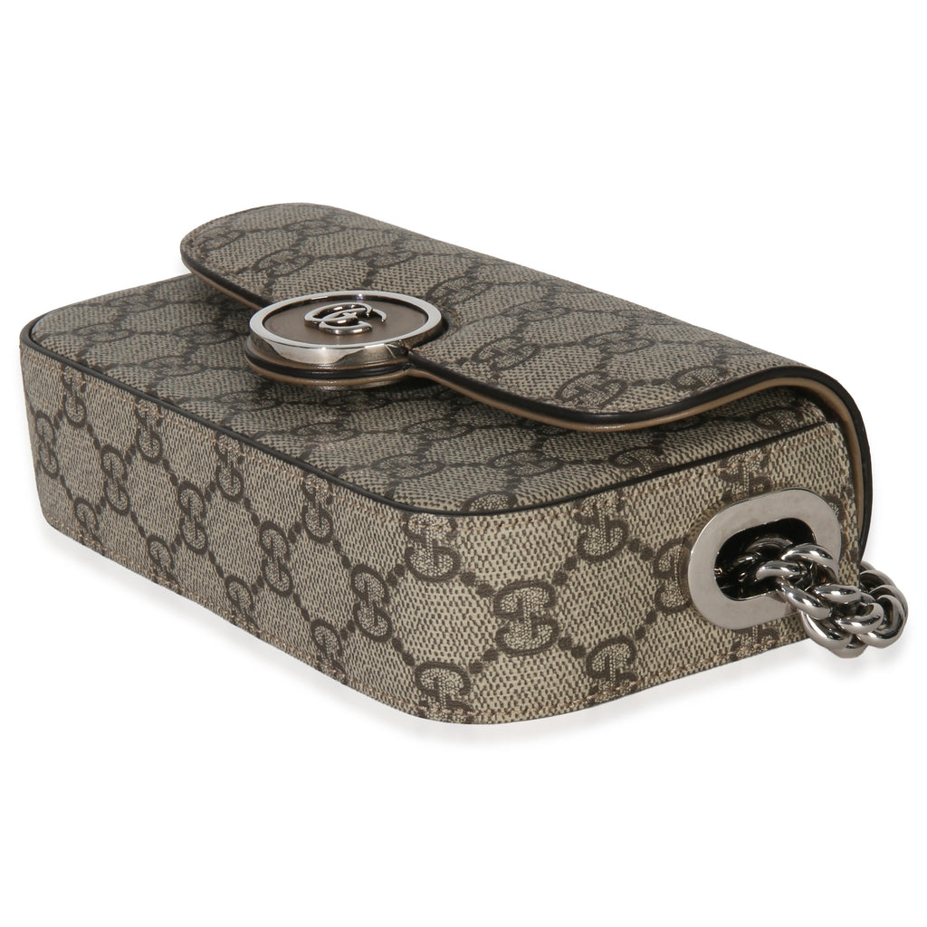 Gucci Beige Ebony GG Supreme Senna Petite GG Top Handle Chain Shoulder Bag