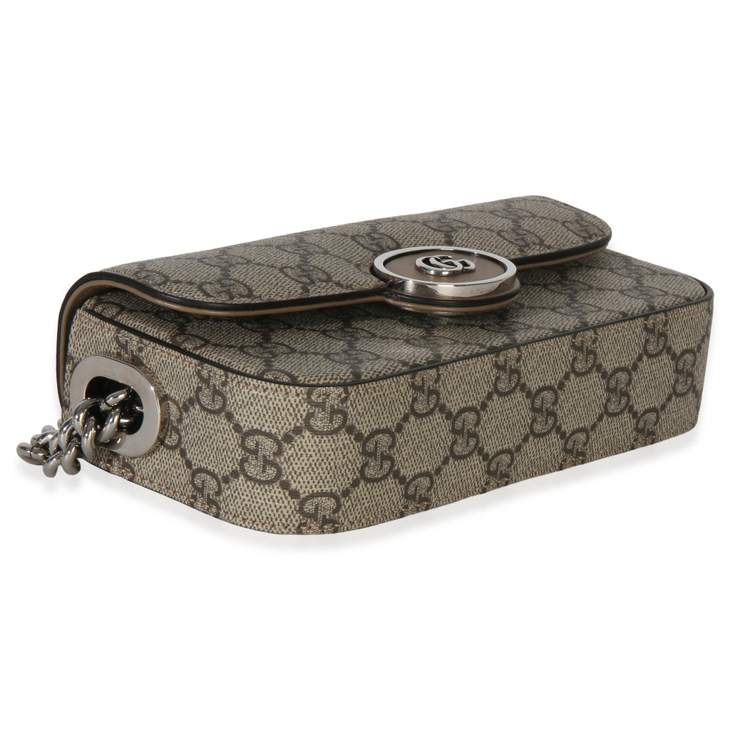 Gucci Beige Ebony GG Supreme Senna Petite GG Top Handle Chain Shoulder Bag