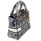 Christian Dior Navy Canvas Toile De Jouy Embroidered Medium Lady D-Lite