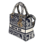 Christian Dior Navy Canvas Toile De Jouy Embroidered Medium Lady D-Lite