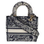 Christian Dior Navy Canvas Toile De Jouy Embroidered Medium Lady D-Lite