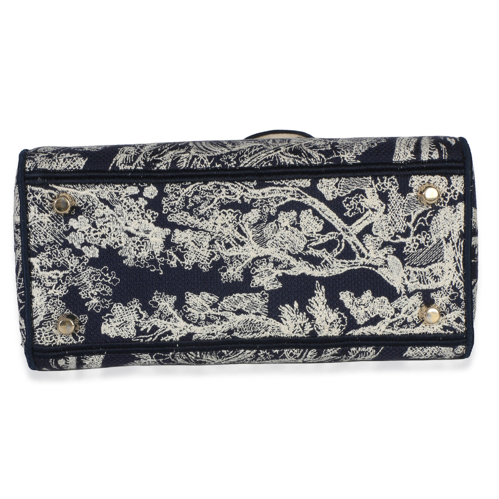 Christian Dior Navy Canvas Toile De Jouy Embroidered Medium Lady D-Lite