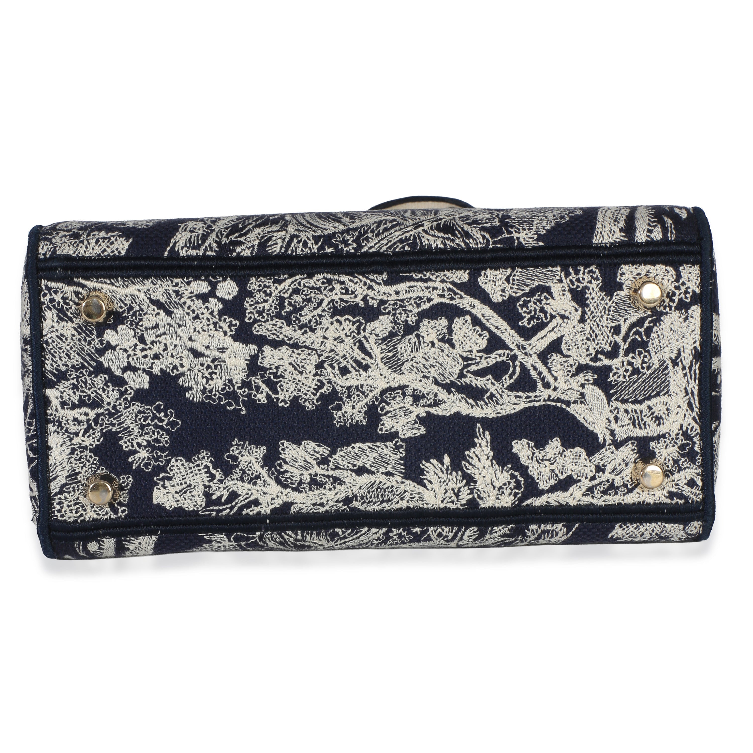 Christian Dior Navy Canvas Toile De Jouy Embroidered Medium Lady D-Lite
