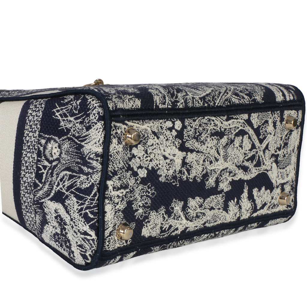 Christian Dior Navy Canvas Toile De Jouy Embroidered Medium Lady D-Lite