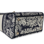 Christian Dior Navy Canvas Toile De Jouy Embroidered Medium Lady D-Lite