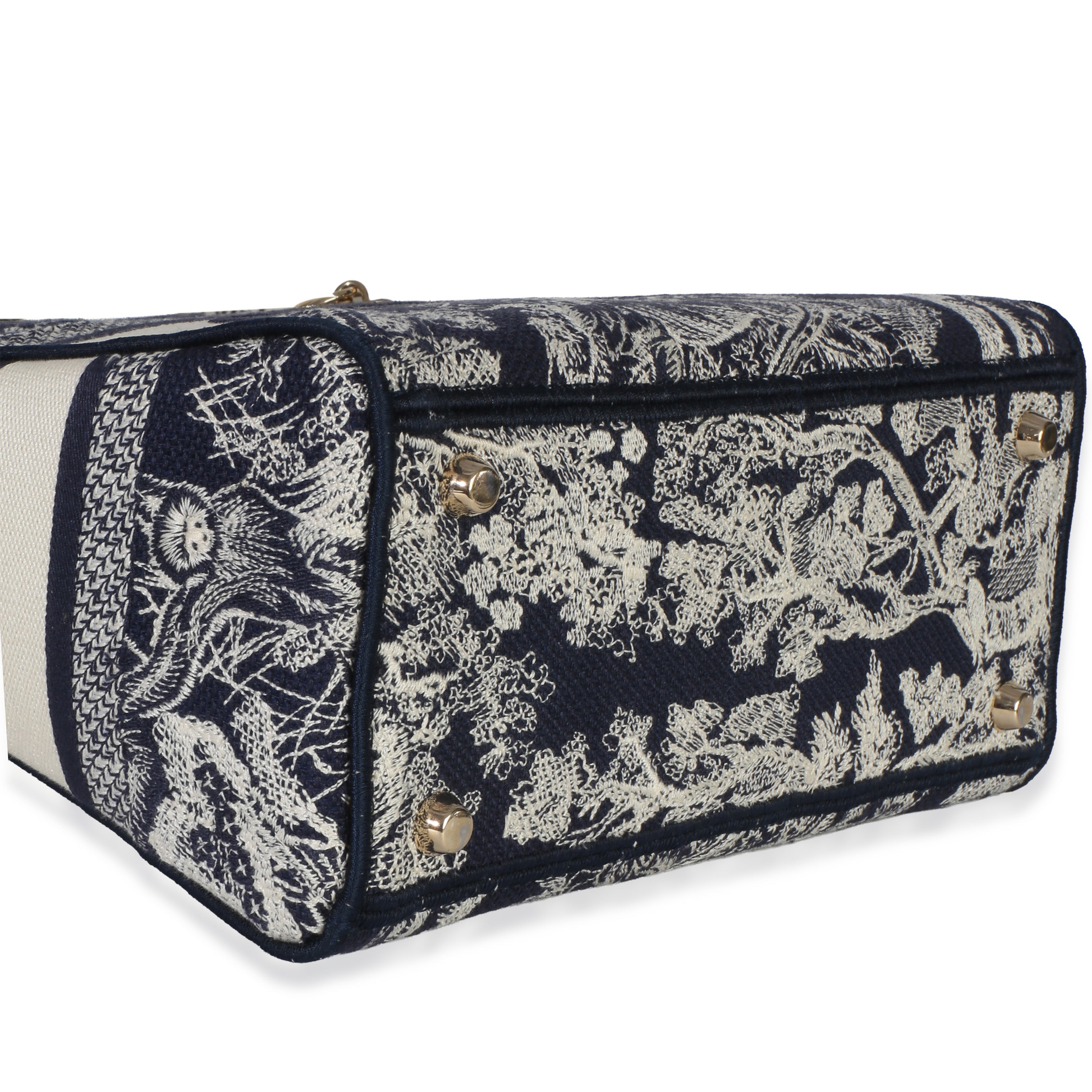 Christian Dior Navy Canvas Toile De Jouy Embroidered Medium Lady D-Lite