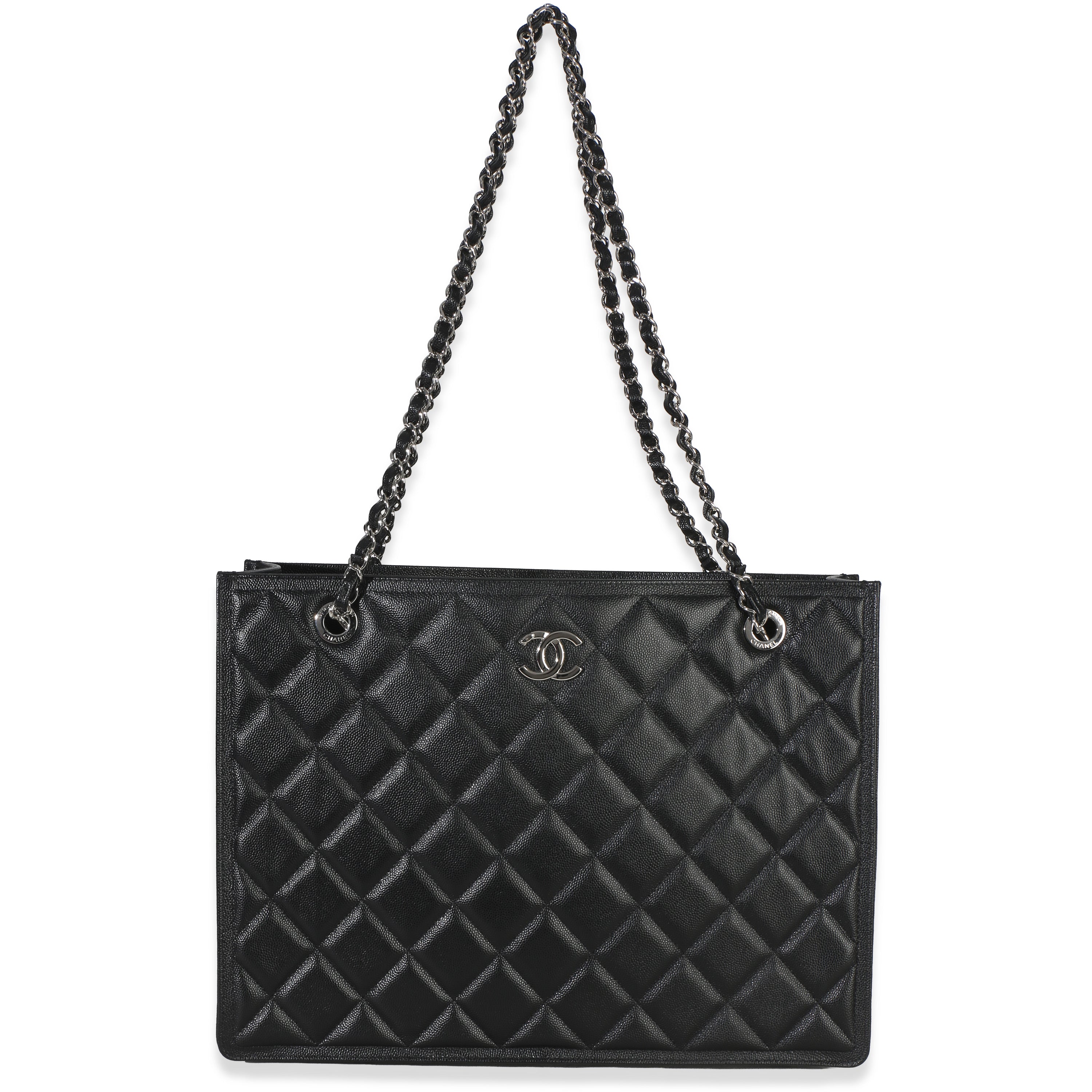 Chanel Black Quilted Caviar CC Shopping Tote