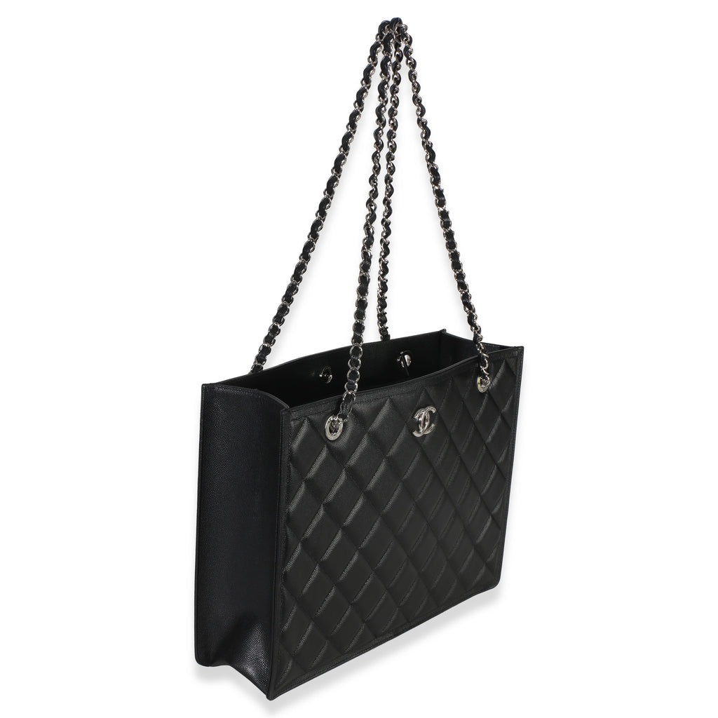 Chanel Black Quilted Caviar CC Shopping Tote