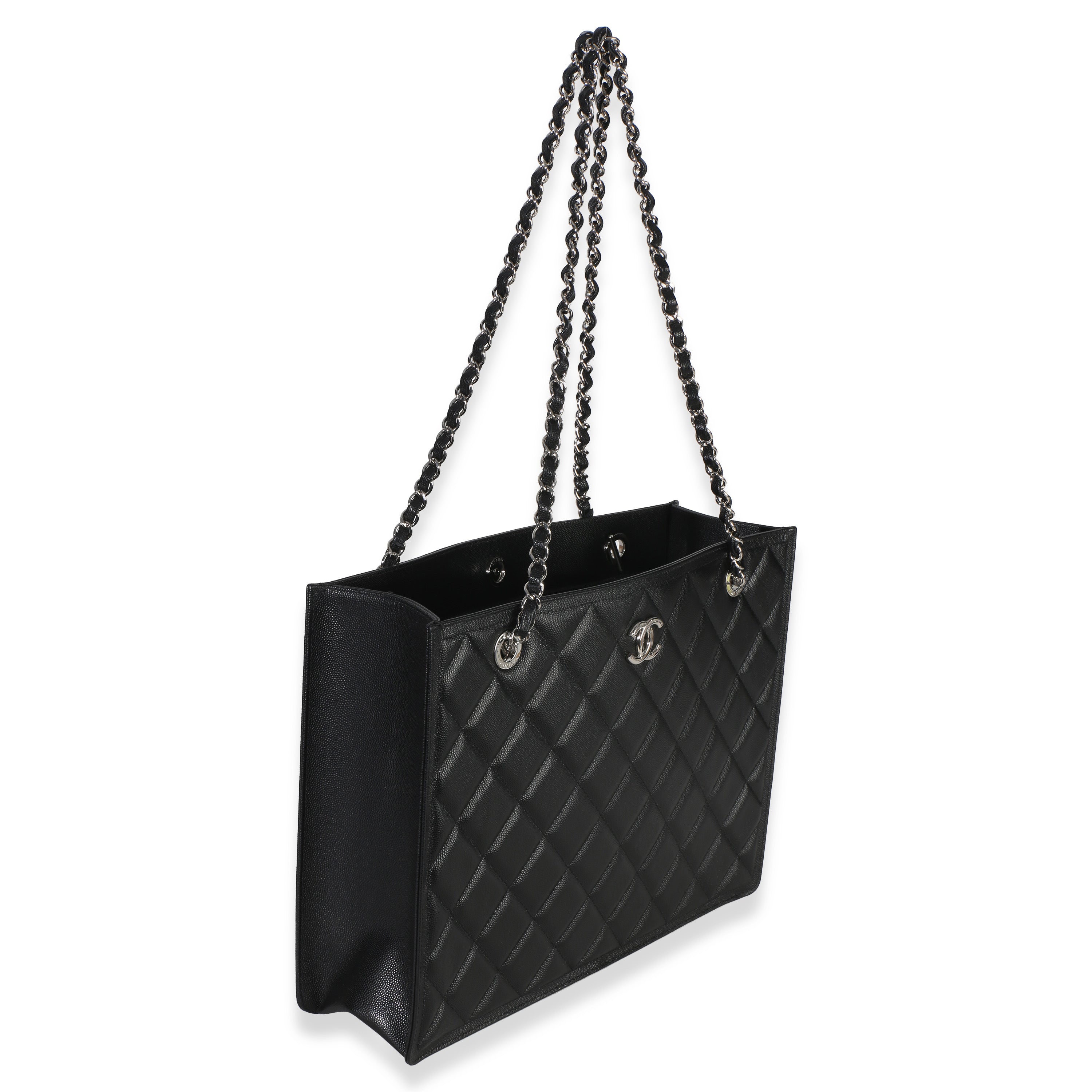 Chanel Black Quilted Caviar CC Shopping Tote