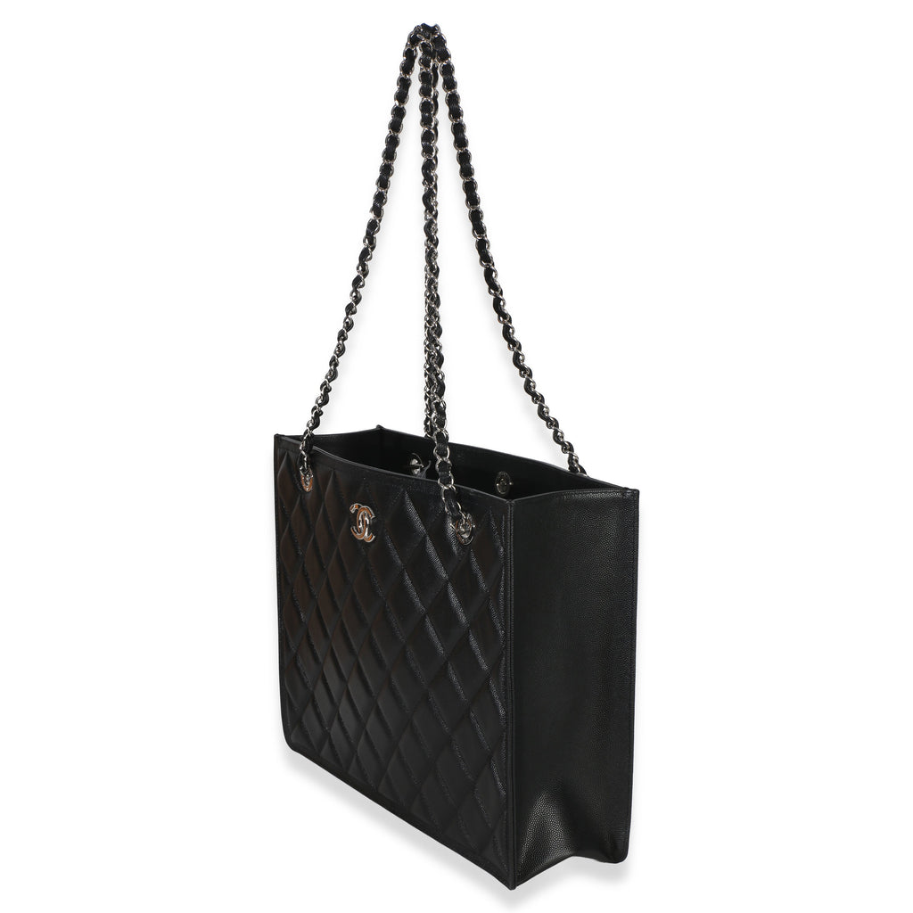 Chanel Black Quilted Caviar CC Shopping Tote