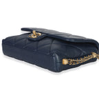 Chanel Navy Quilted Lambskin Pearl CC Crush Small Triple Chain Flap Bag