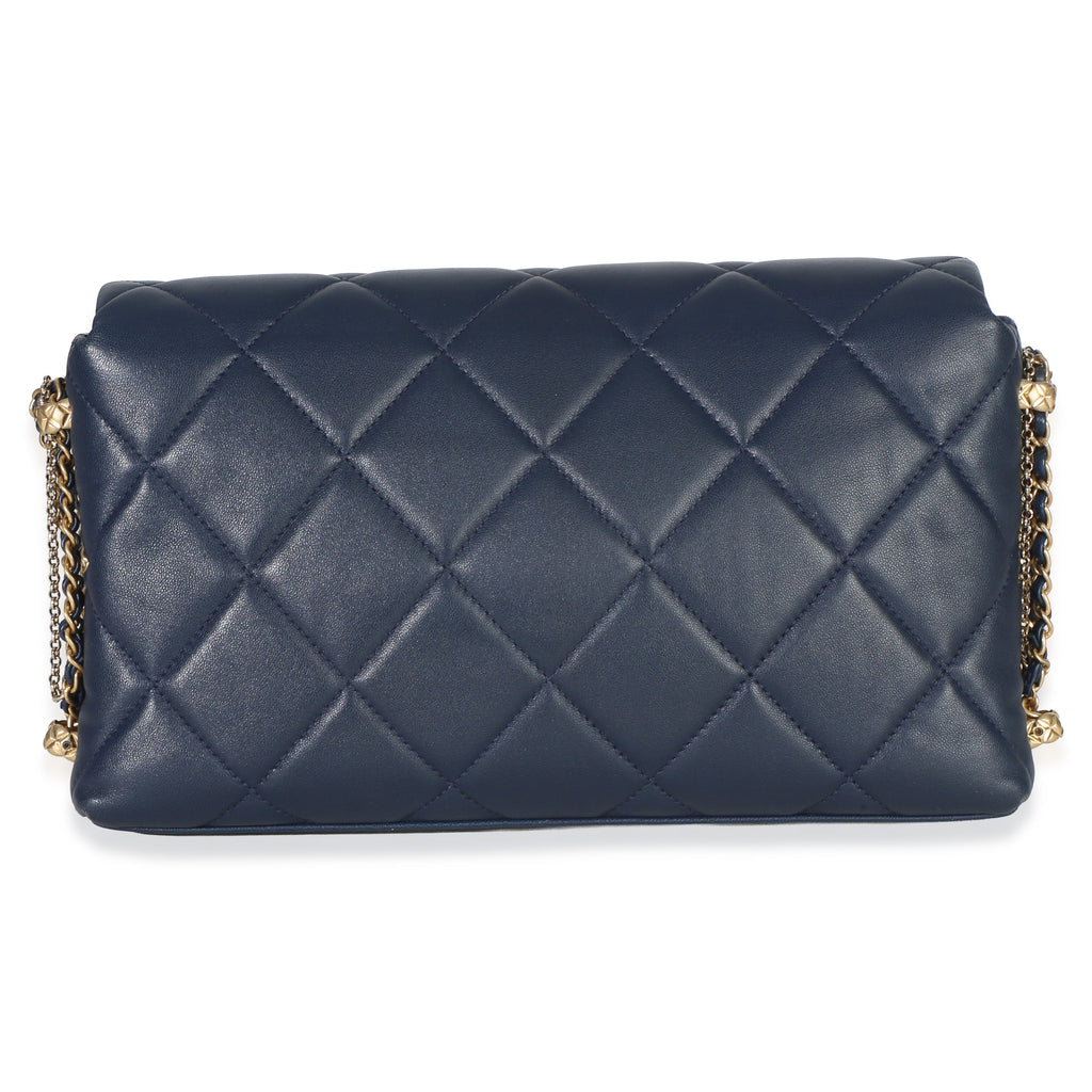 Chanel Navy Quilted Lambskin Pearl CC Crush Small Triple Chain Flap Bag