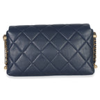 Chanel Navy Quilted Lambskin Pearl CC Crush Small Triple Chain Flap Bag