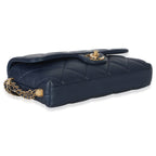 Chanel Navy Quilted Lambskin Pearl CC Crush Small Triple Chain Flap Bag