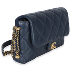 Chanel Navy Quilted Lambskin Pearl CC Crush Small Triple Chain Flap Bag