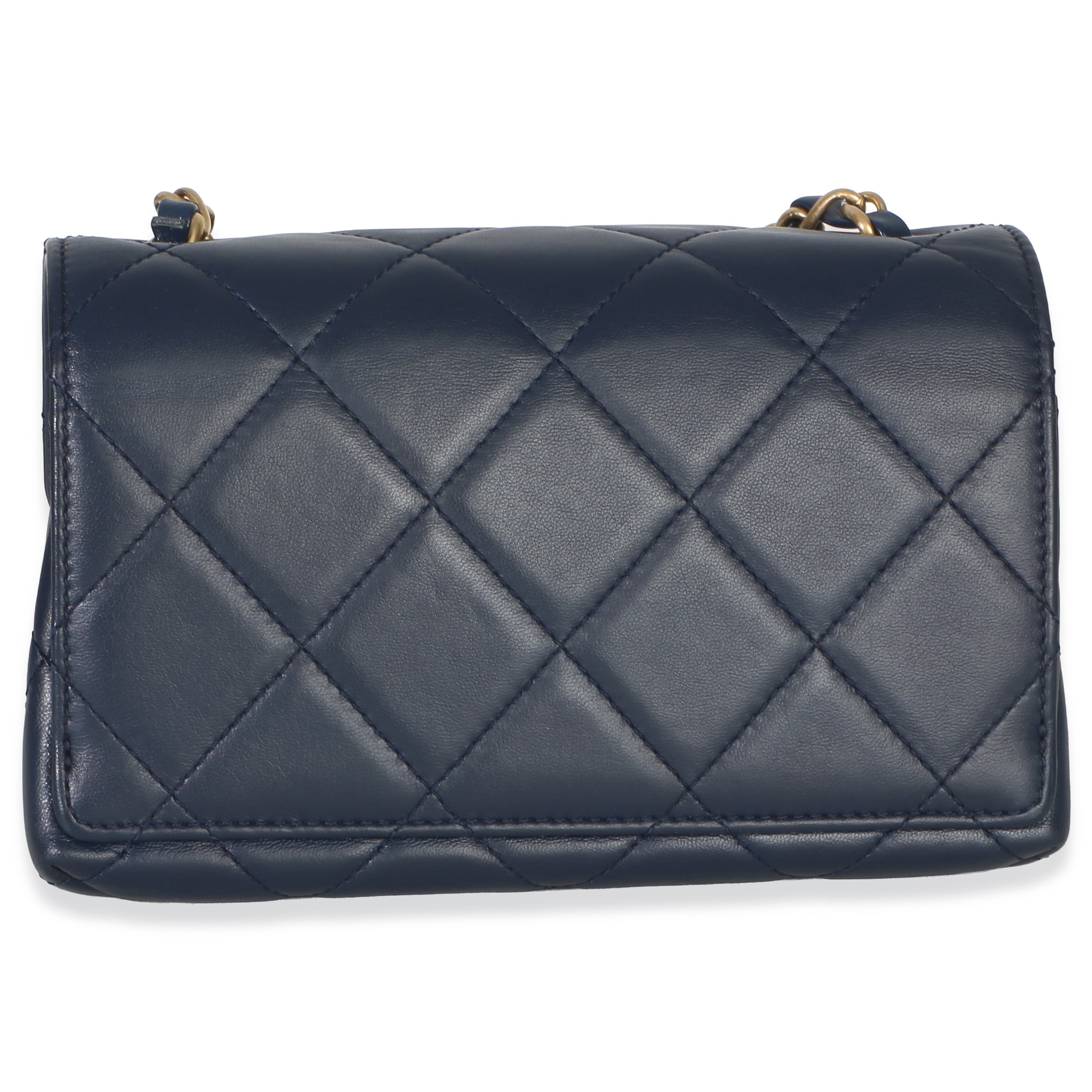 Chanel Navy Quilted Lambskin Mini Diamond Lock Flap Bag