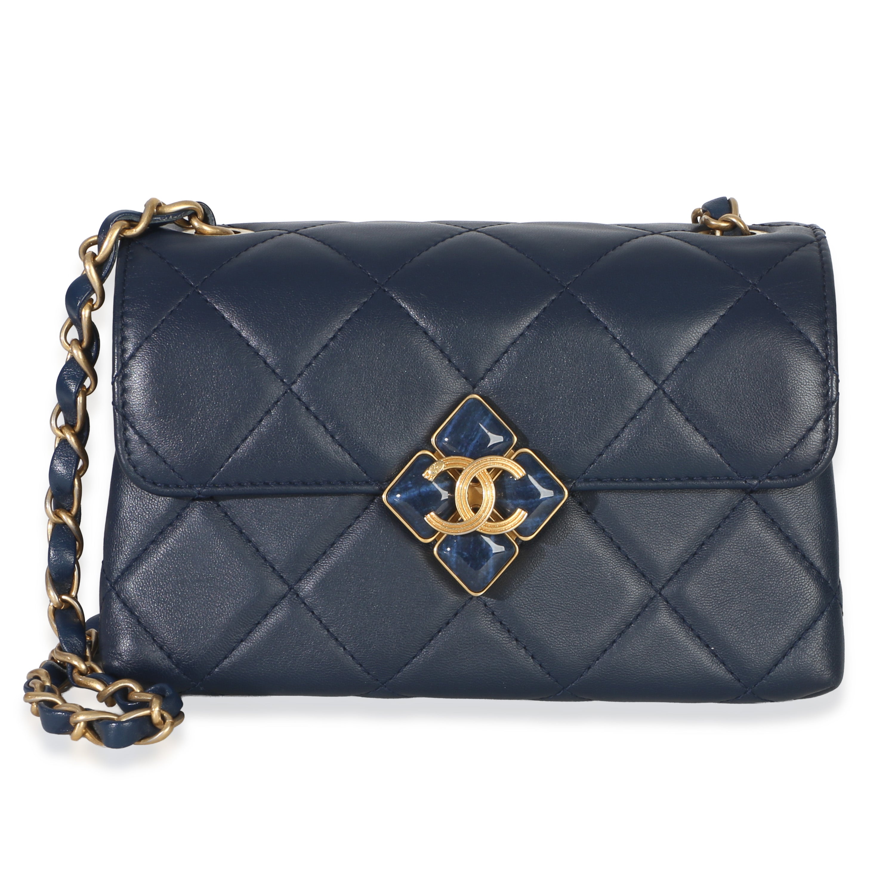 Chanel Navy Quilted Lambskin Mini Diamond Lock Flap Bag