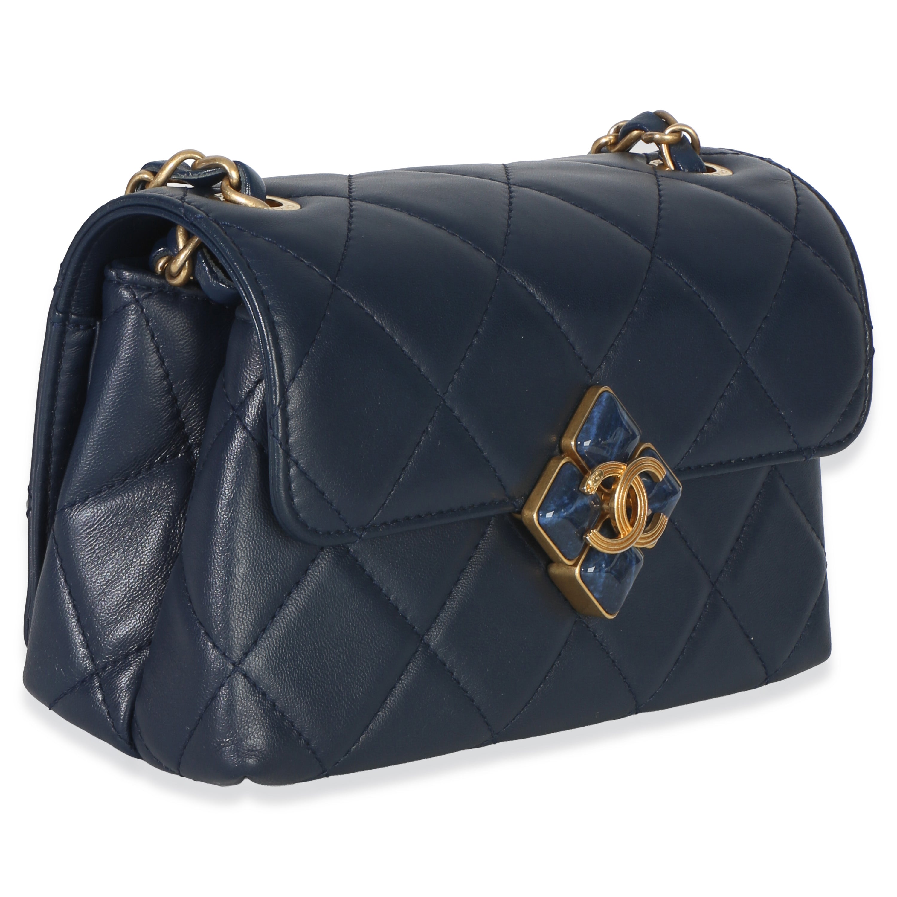 Chanel Navy Quilted Lambskin Mini Diamond Lock Flap Bag