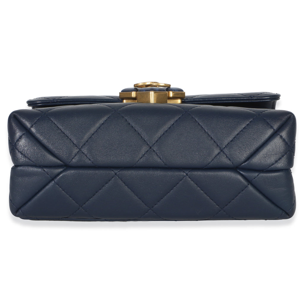 Chanel Navy Quilted Lambskin Mini Diamond Lock Flap Bag