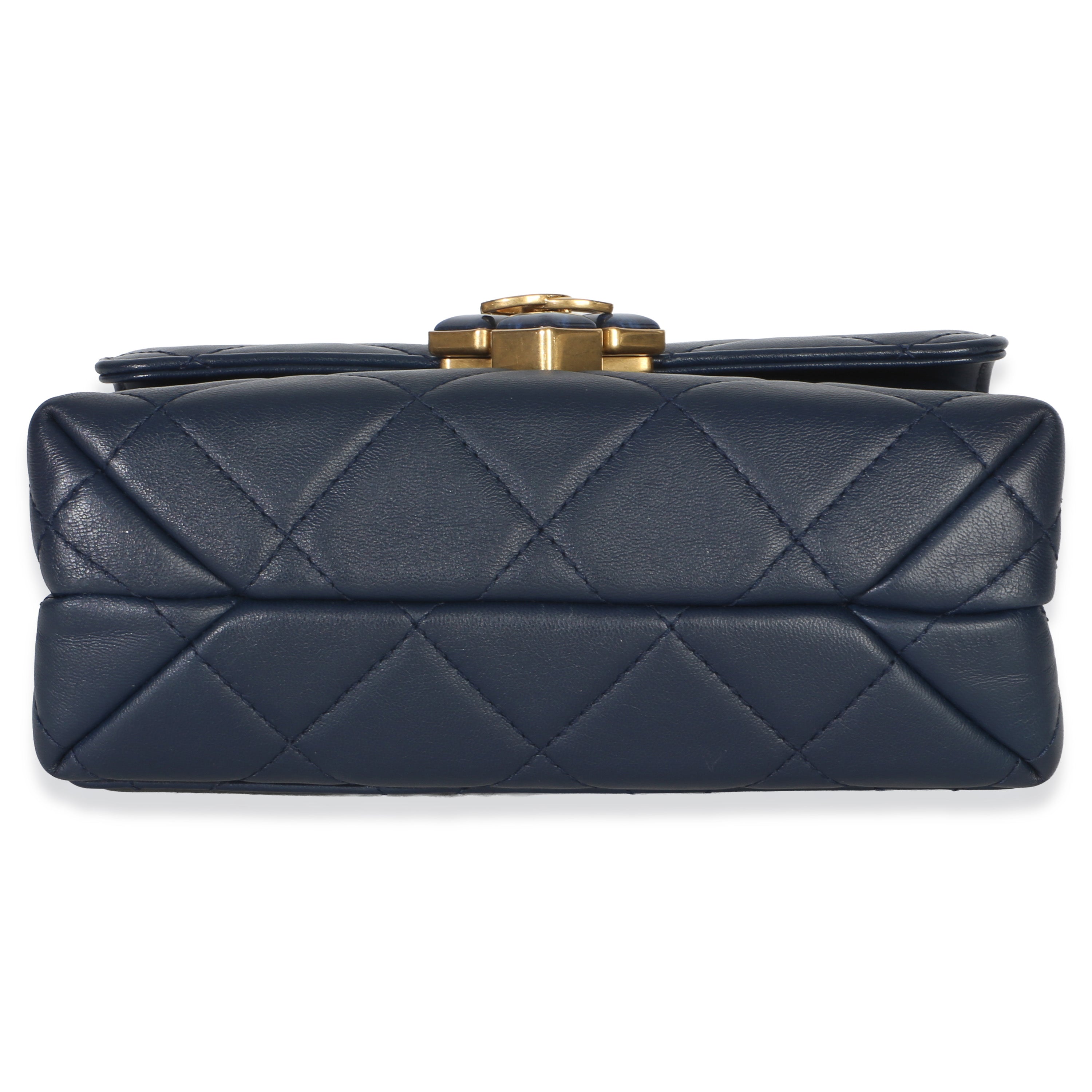 Chanel Navy Quilted Lambskin Mini Diamond Lock Flap Bag
