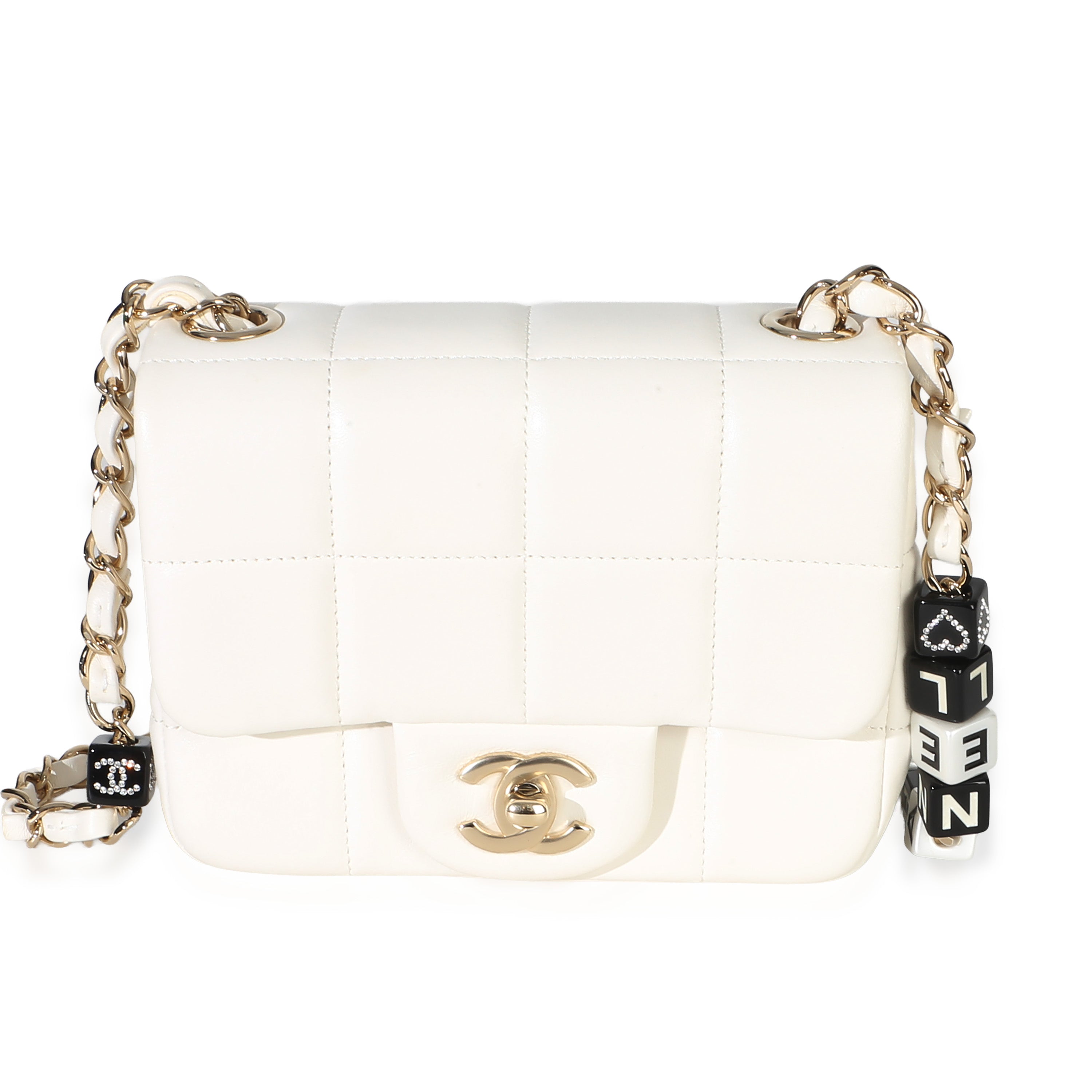 Chanel White Quilted Lambskin Resin Crystal Square  Monacoco Mini Flap Bag
