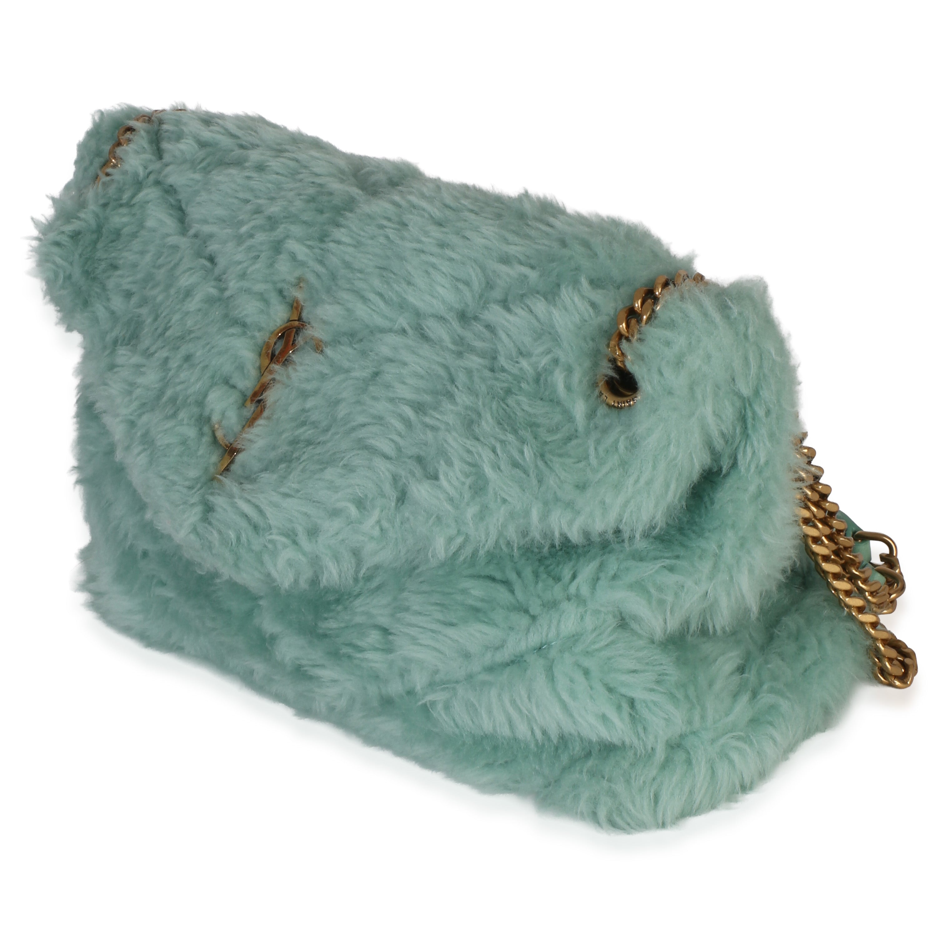 Saint Laurent Shearling Quilted Monogram Small Loulou Puffer Chain Satchel