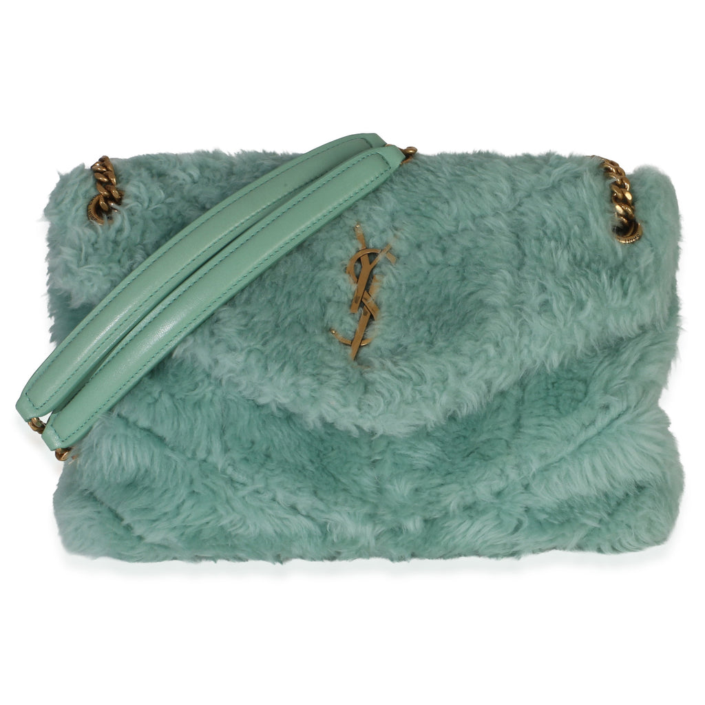 Saint Laurent Shearling Quilted Monogram Small Loulou Puffer Chain Satchel