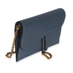 Christian Dior Blue Grained Calfskin Small Saddle Pouch With Chain