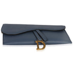 Christian Dior Blue Grained Calfskin Small Saddle Pouch With Chain