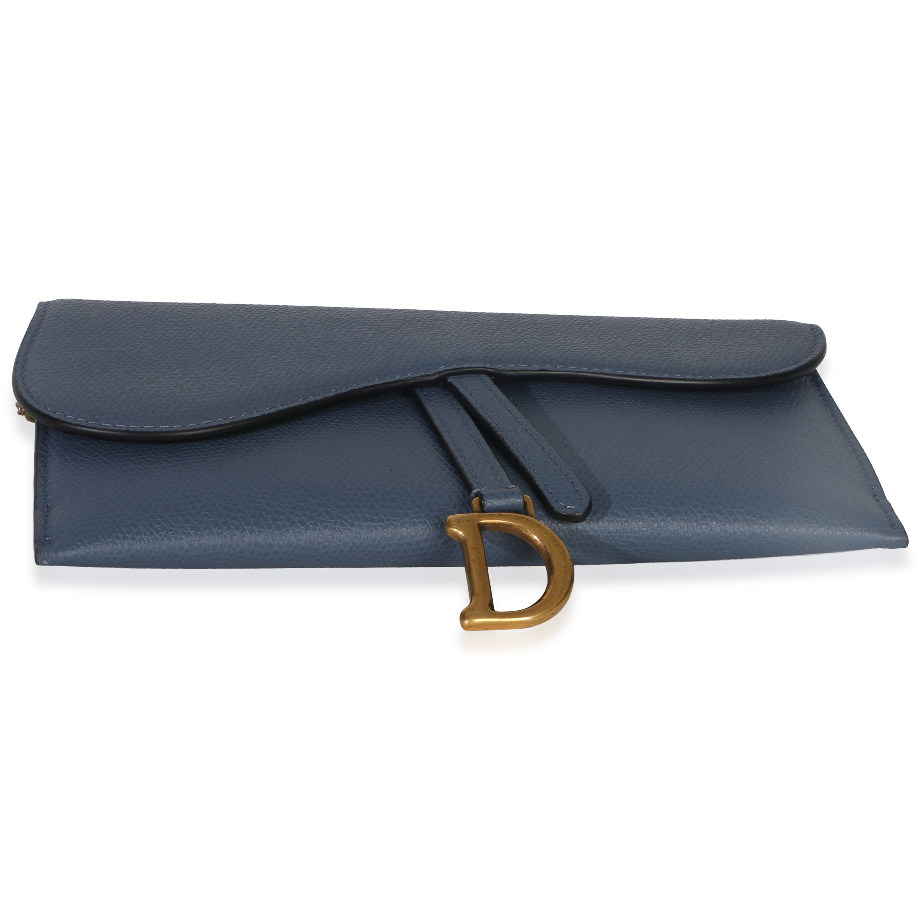 Christian Dior Blue Grained Calfskin Small Saddle Pouch With Chain