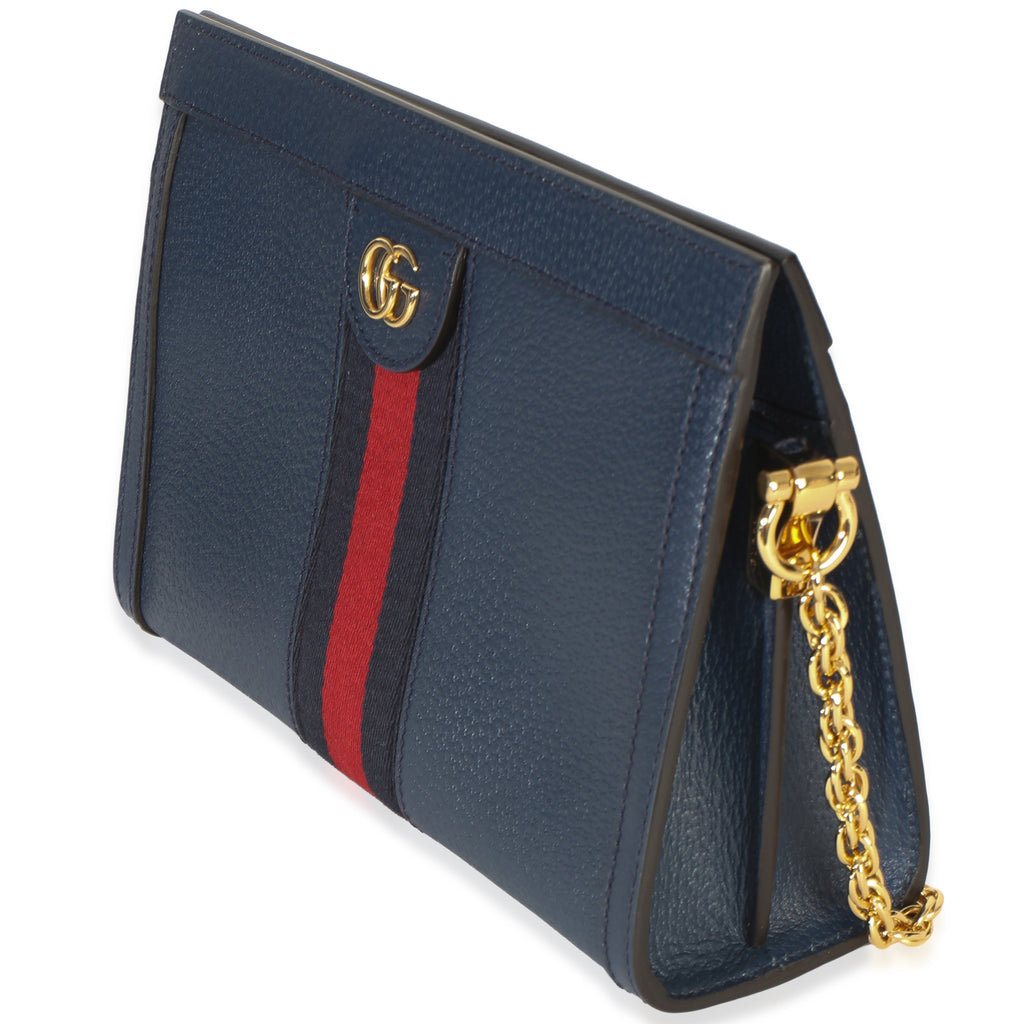 Gucci Navy Calfskin GG Ophidia Small Web Chain Bag