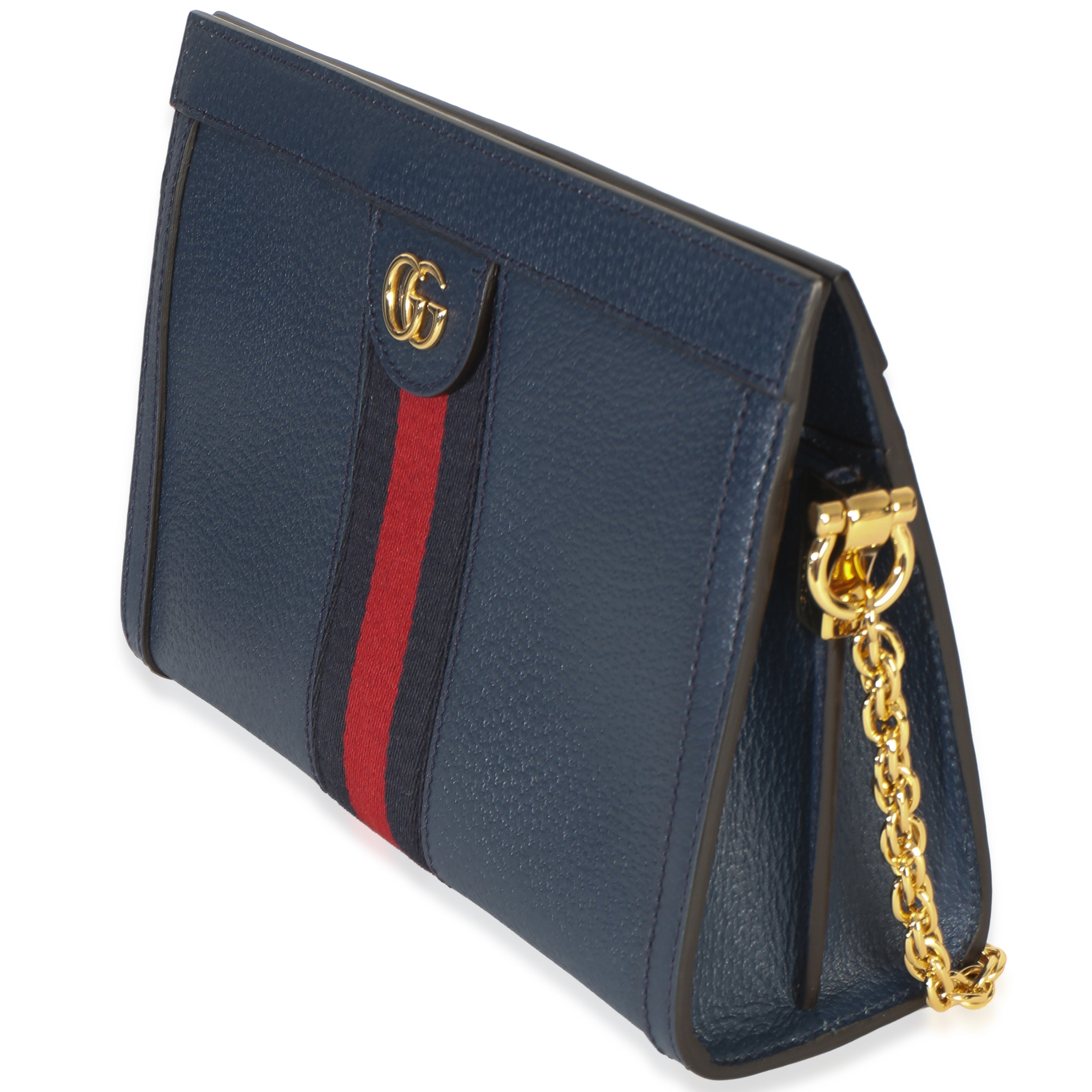 Gucci Navy Calfskin GG Ophidia Small Web Chain Bag