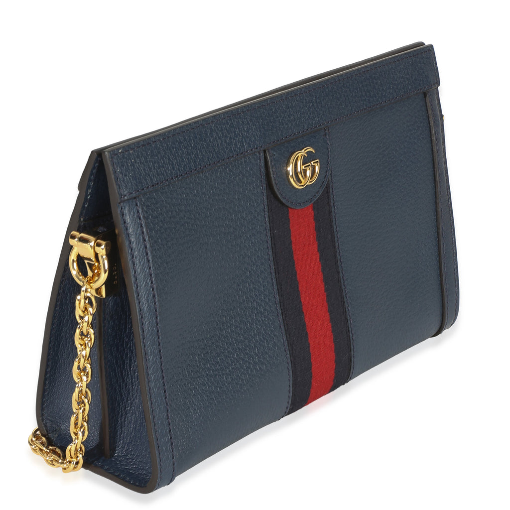 Gucci Navy Calfskin GG Ophidia Small Web Chain Bag