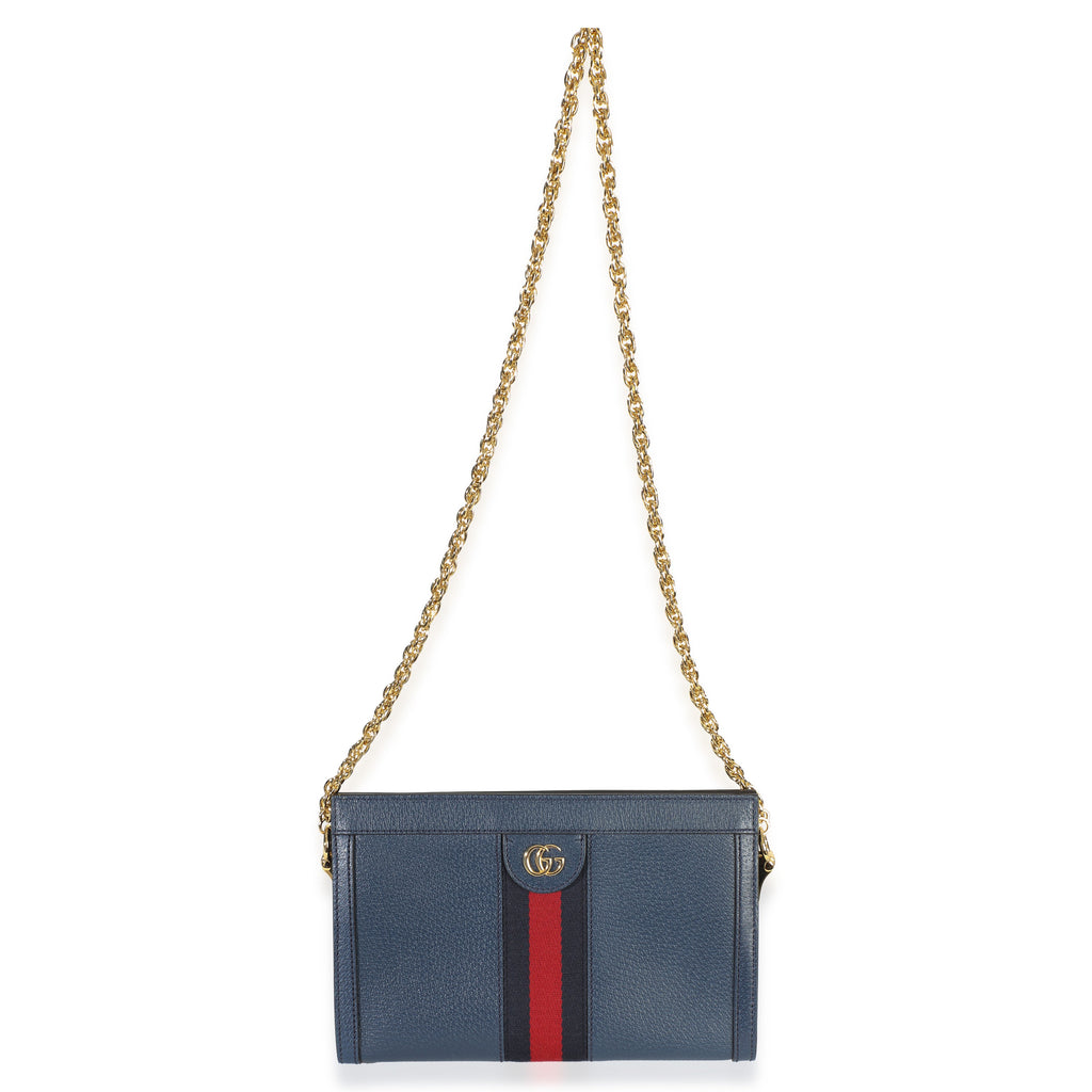 Gucci Navy Calfskin GG Ophidia Small Web Chain Bag
